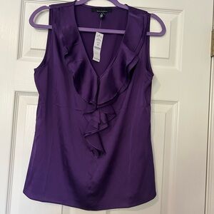 White House Black Market Purple Ruffle V-Neck Blouse